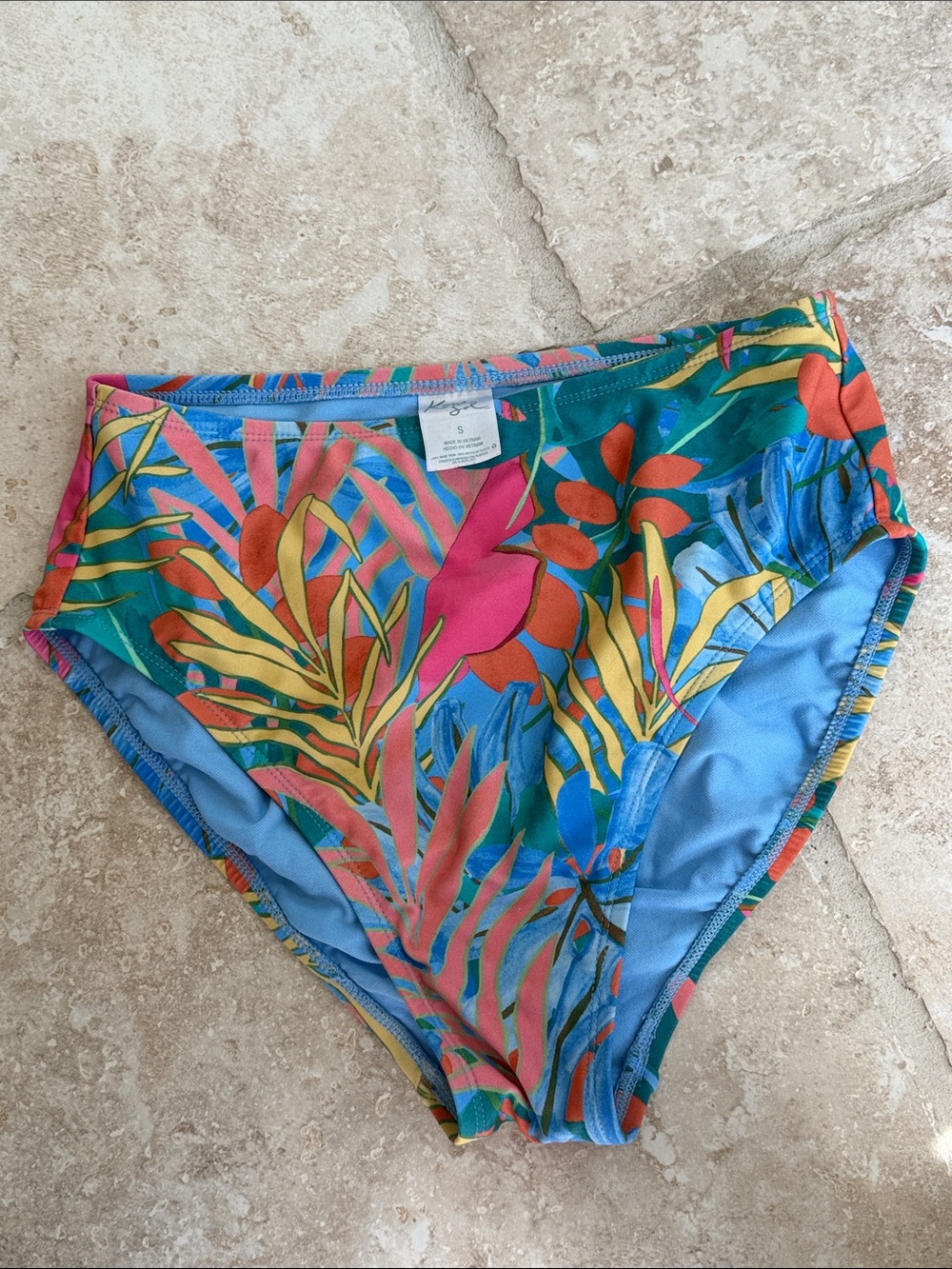 Kona Sol ladies Tropical Leaf Bikini Bottoms - Blue, Pink & Yellow Size SMALL